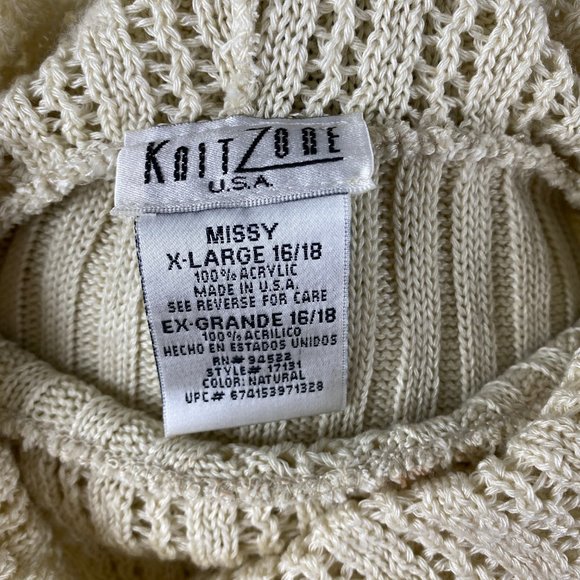 Knit Zone USA Boho Pullover Sweater Natural Rolled Turtleneck Flared Sleeves XL - Picture 8 of 8